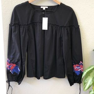 Ella Moss Black Peasant Embroidered Long Sleeve